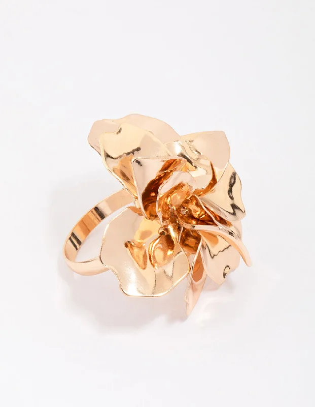 emerald cut diamond earrings Gold Metal Flower Ring