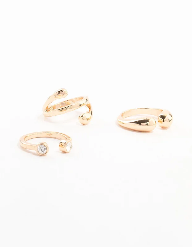 stackable gold bangle set Gold Open & Ball Rings 3-Pack