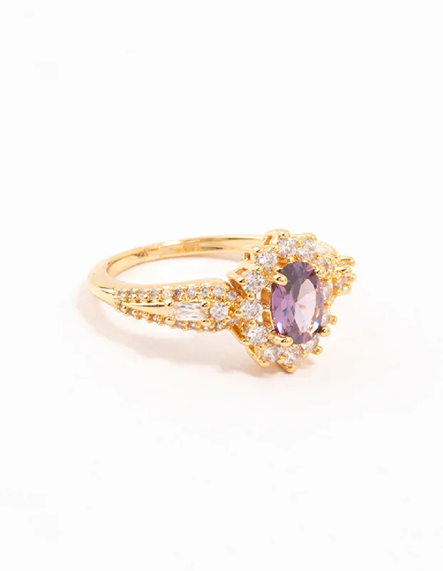 handmade resin flower earrings Gold Opulent Purple Cubic Zirconia Statement Ring