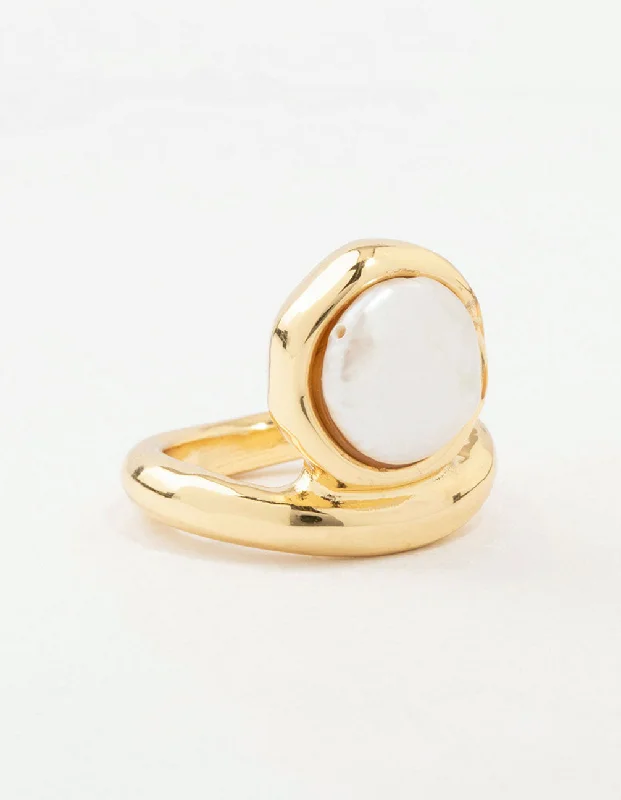 handcrafted turquoise necklace Gold Organic Pearl Band Ring
