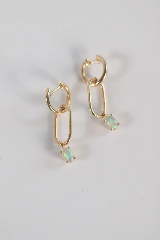 vintage emerald cocktail ring Gold Paperclip link earrings - Opal