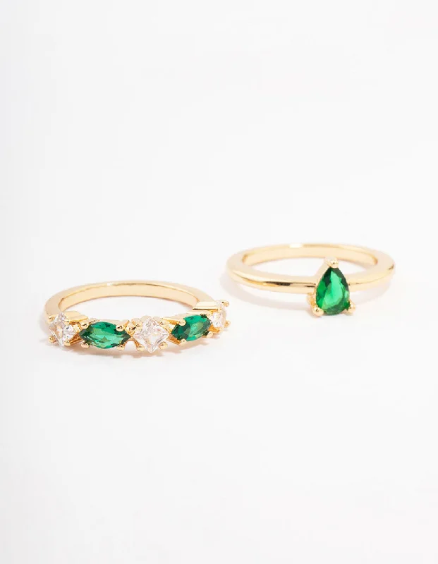 adjustable toe ring silver Gold Plated Alternating Cubic Zirconia Pear Stacking Ring Pack