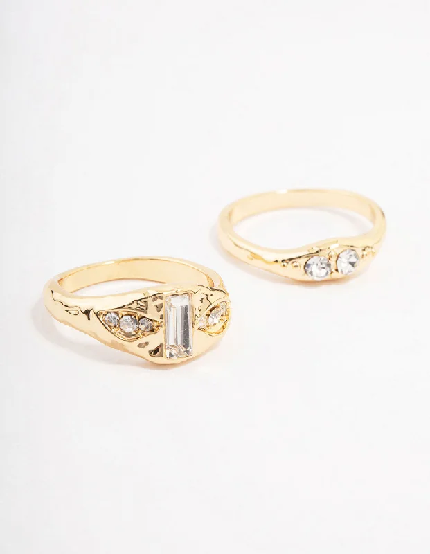 silver arrow pendant necklace Gold Plated Baguette Signet Stacking Ring Pack