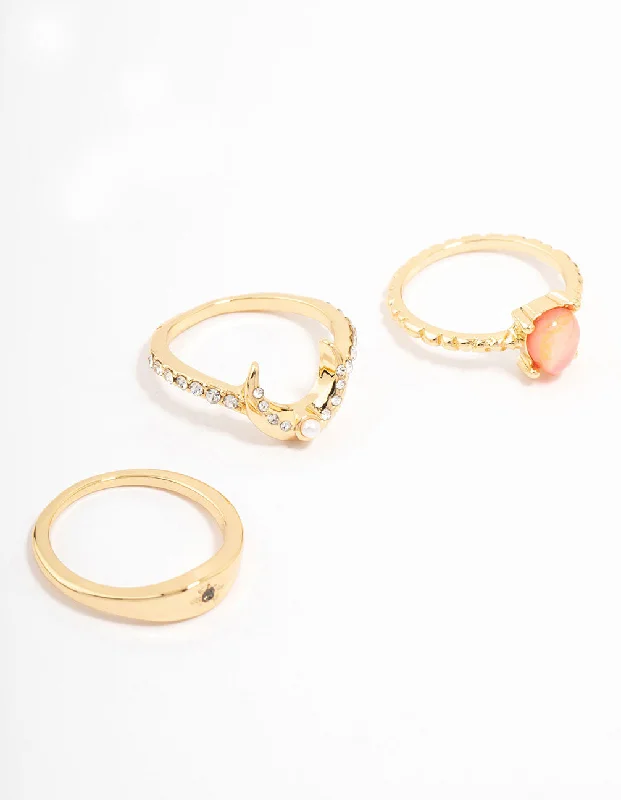 minimalist black pearl necklace Gold Plated Celestial Pear Stacking Ring Pack
