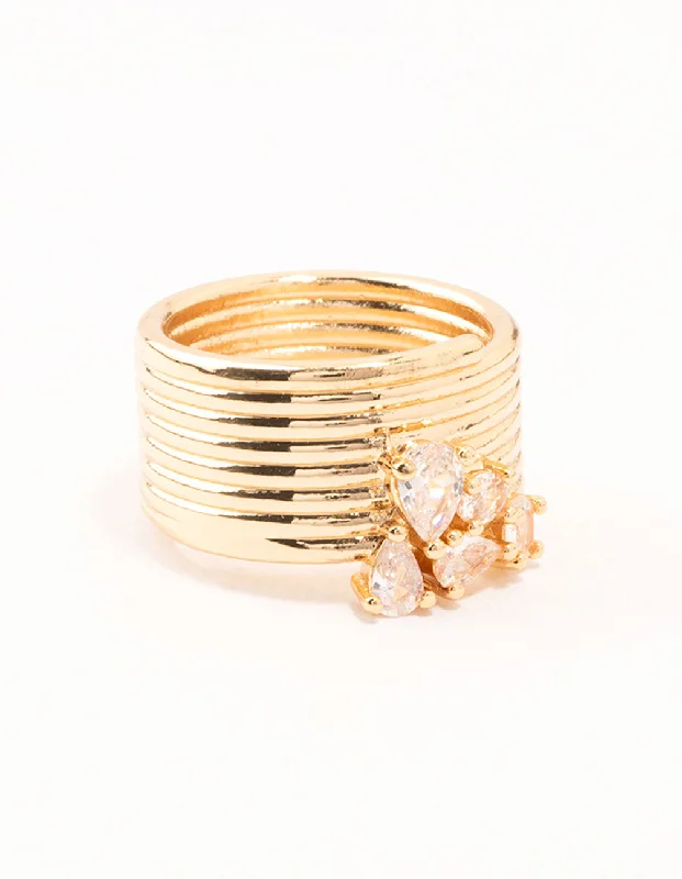personalized initial ring stackable Gold Plated Crystal Mixed Cluster Spiral Ring