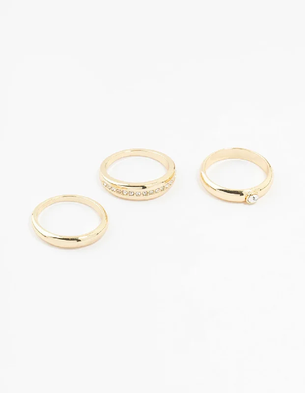 emerald cut diamond earrings Gold Plated Cubic Zirconia Chunky Rings 3-Pack