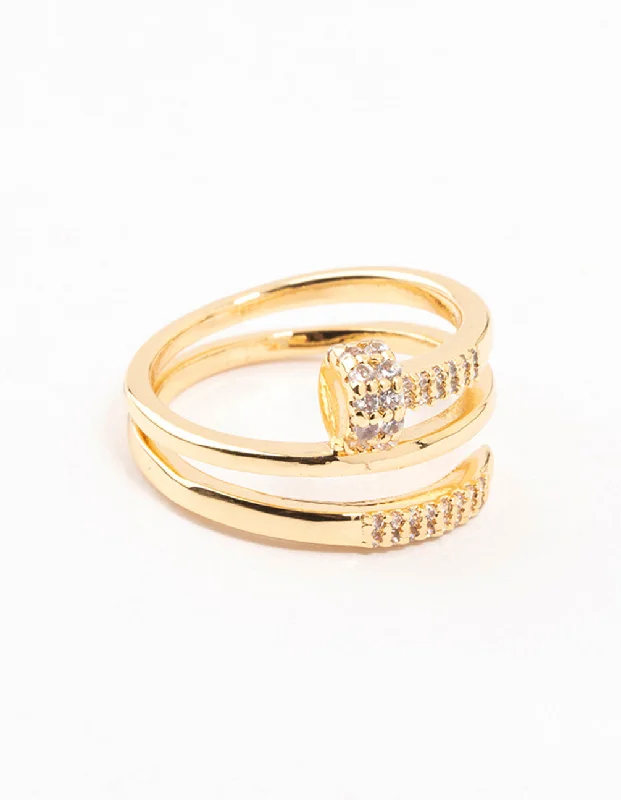 celestial zodiac sign necklace Gold Plated Cubic Zirconia Nail Wrapped Ring