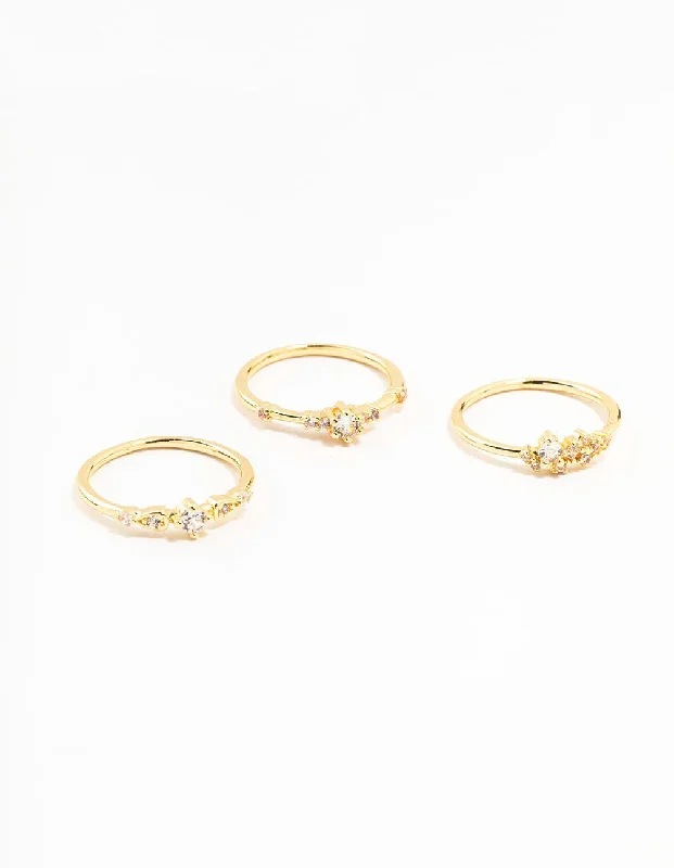personalized couples ring engraved Gold Plated Dainty Cubic Zirconia Cluster Rings 3-Pack personalized couples ring engraved Gold Plated Dainty Cubic Zirconia Cluster Rings 3-Pack