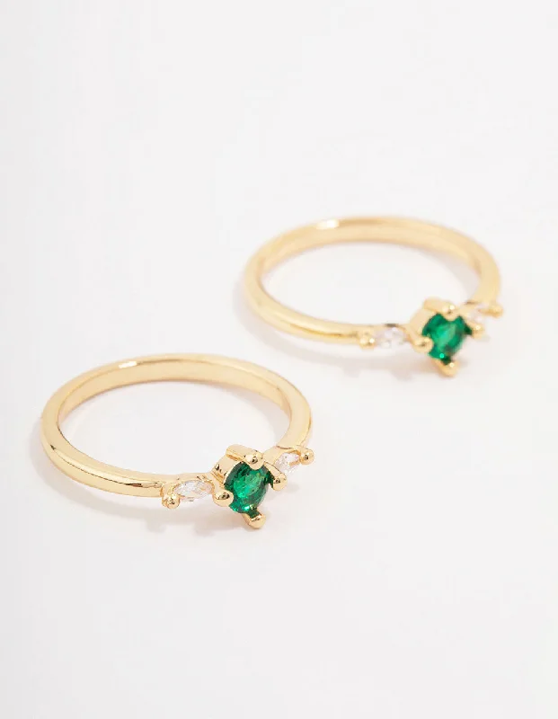 real opal ring for women Gold Plated Dainty Trio Emerald Cubic Zirconia Ring Pack