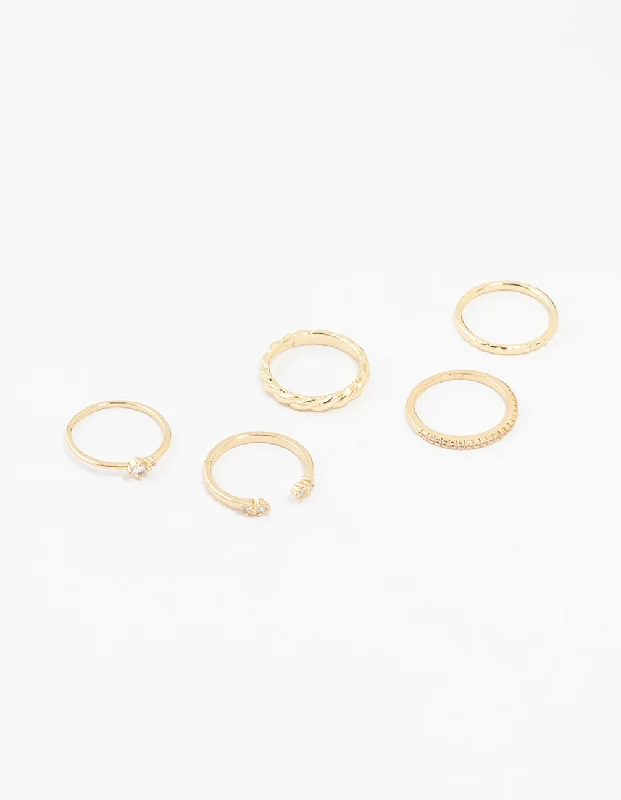 minimalist rose gold bracelet Gold Plated Dainty Diamante Rings 5-Pack
