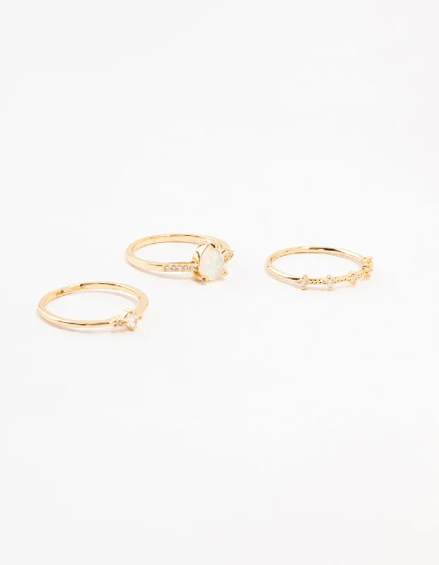 handmade copper wire ring Gold Plated Elegant Pear Stacking Rings 3-Pack