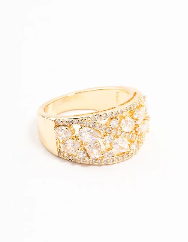 men’s leather and silver bracelet Gold Plated Mixed Stone Cubic Zirconia Ring