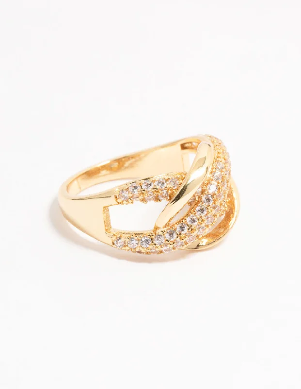vintage diamond pendant necklace Gold Plated Pave X Link Cubic Zirconia Ring