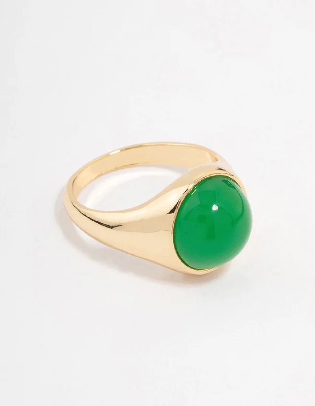 celestial star ring gold Gold Plated Round Green Statement Stone Ring