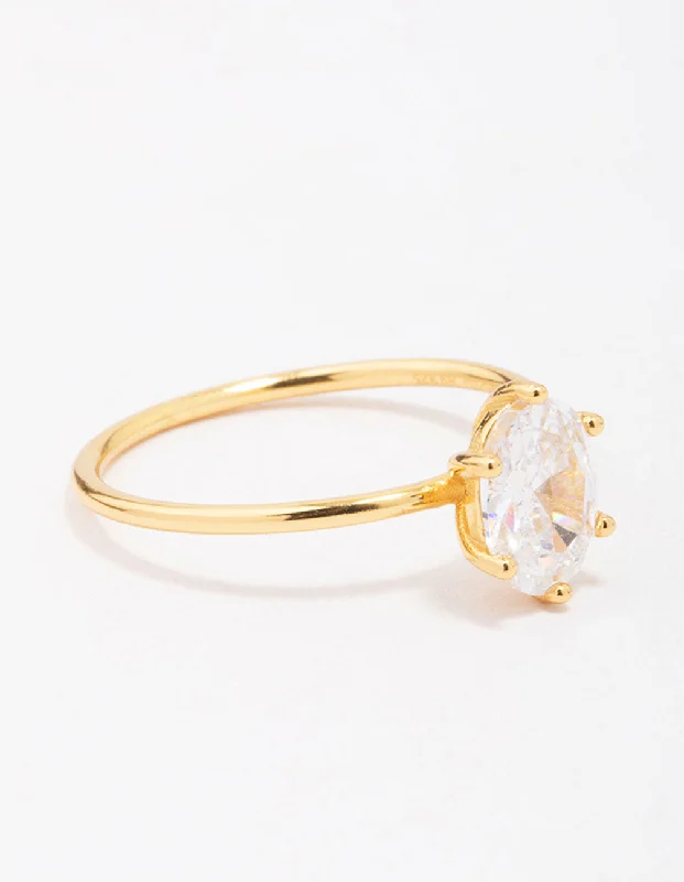 tiny diamond cross necklace Gold Plated Sterling Silver Oval Solitaire Ring