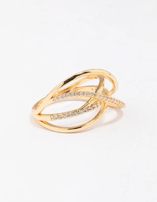 petite diamond promise ring Gold Plated Thin Wrapped Cubic Zirconia Ring