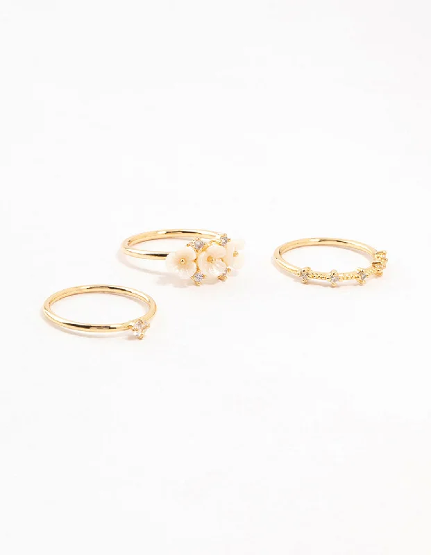simple crescent moon ring Gold Plated Triple Flower Stacking Rings 3-Pack