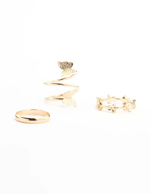 handmade braided anklet Gold Wrapped & Butterfly Rings 3-Pack