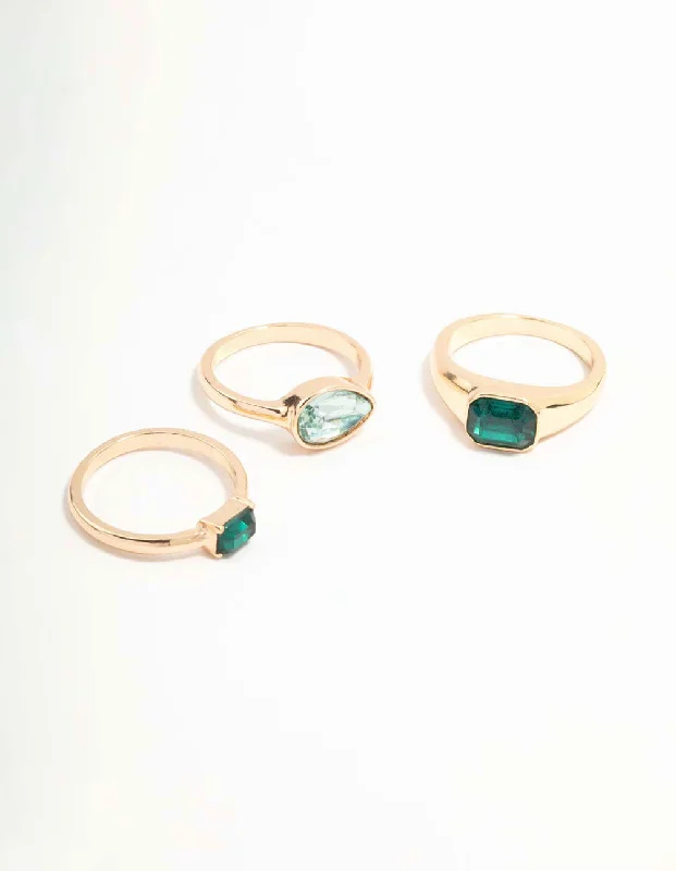 rose gold infinity bracelet Green Diamante Gold Rings 3-Pack
