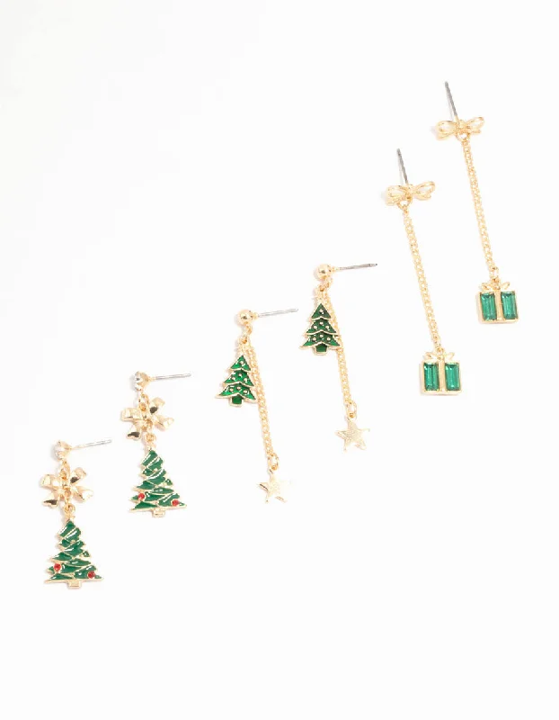 butterfly charm bracelet delicate Green Trees & Presents Drop Earrings 3-Pack