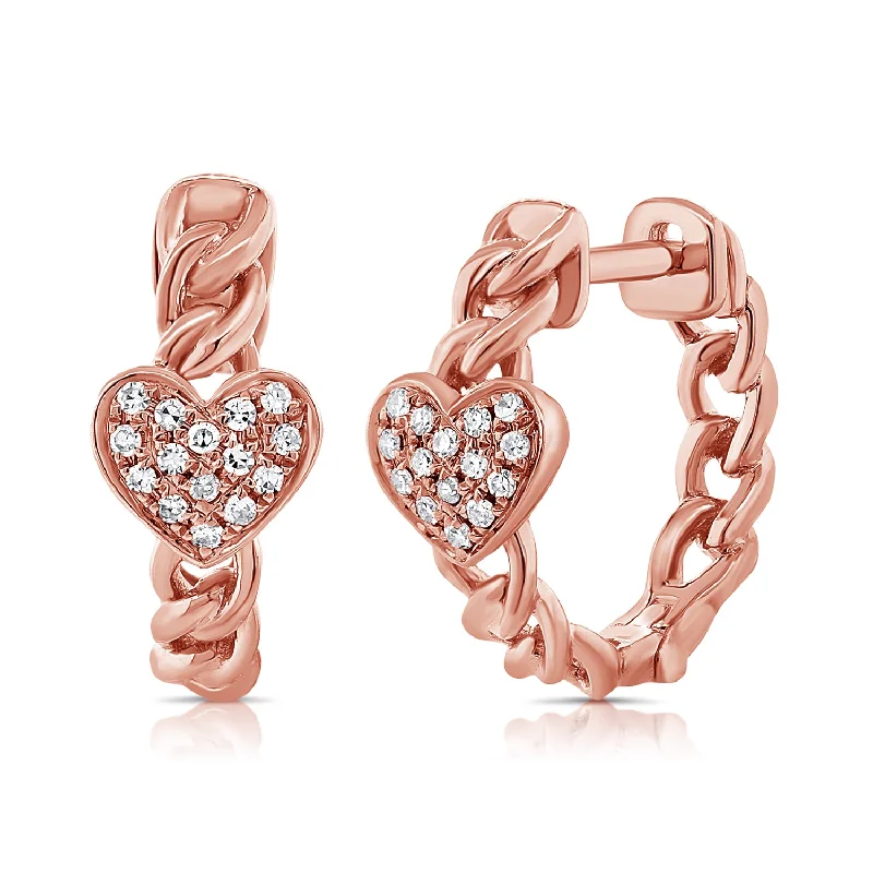 men’s engraved cuff bracelet Heart Diamond Hoop Earrings in 14K Gold