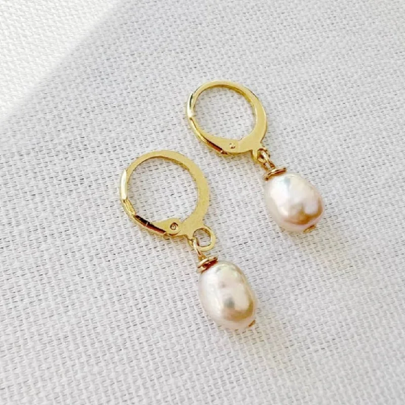 Isla Freshwater Pearl Huggie Hoops Earrings Gold Filled