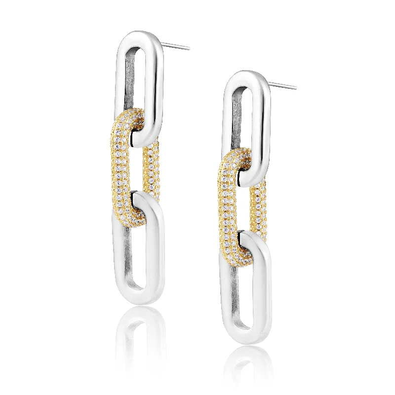 gold-plated figaro chain Jenna Pave Earrings - Two Tone