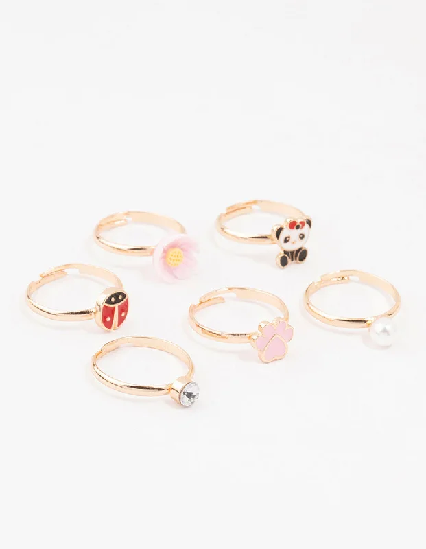 unique crystal bar necklace Kids Gold Animal Stacking Ring Pack