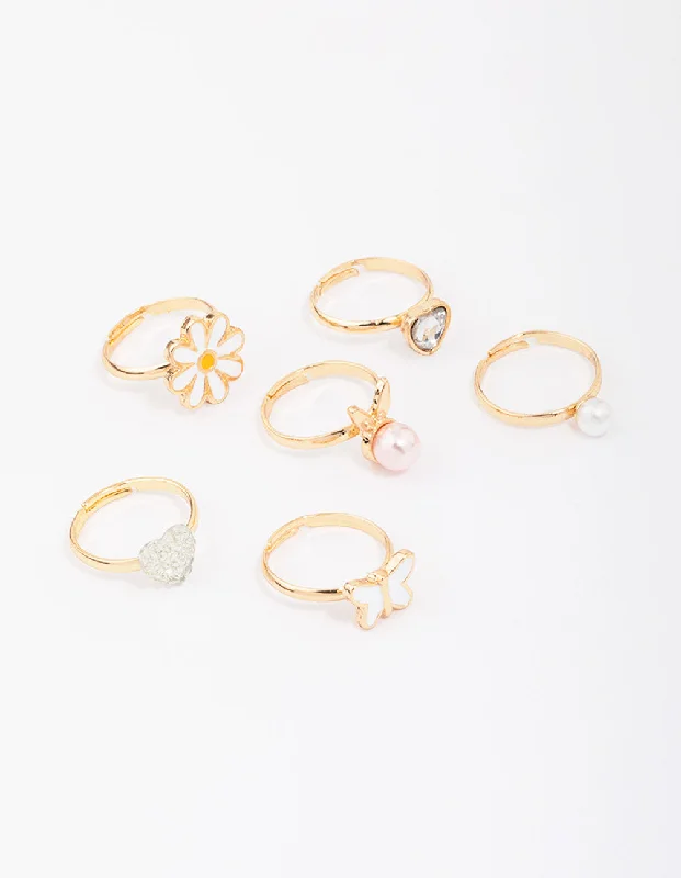 waterproof beach anklet stainless steel Kids Pearl Bunny Ring 6-Pack