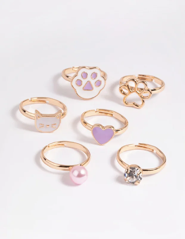 rose gold ring with diamonds Kids Purple Cat Paw Ring 6-Pack
