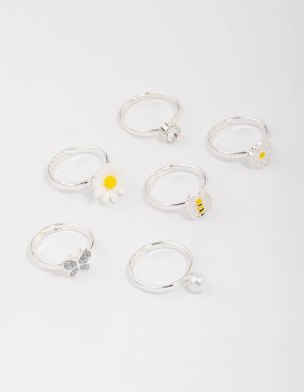 minimalist horseshoe necklace gold Kids Silver Daisy & Bumble Bee Ring 6-Pack