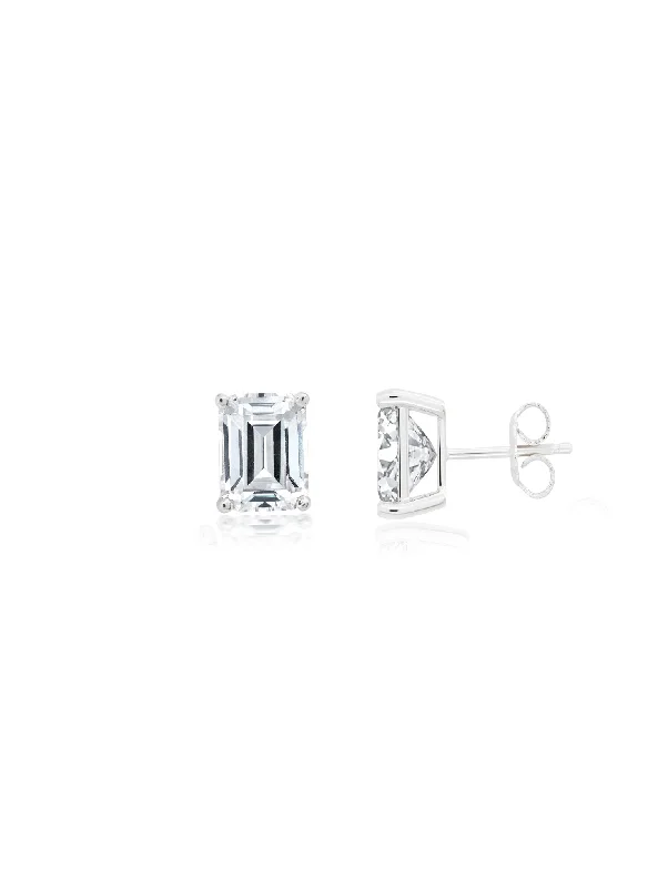 Large Emerald Cut Solitaire Post Earrings