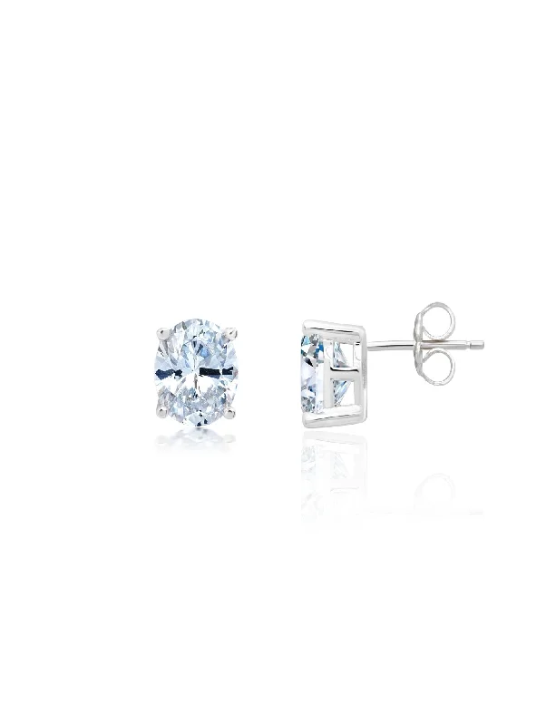 elegant pearl necklace with diamonds Large Oval Cut Solitaire Post Earrings