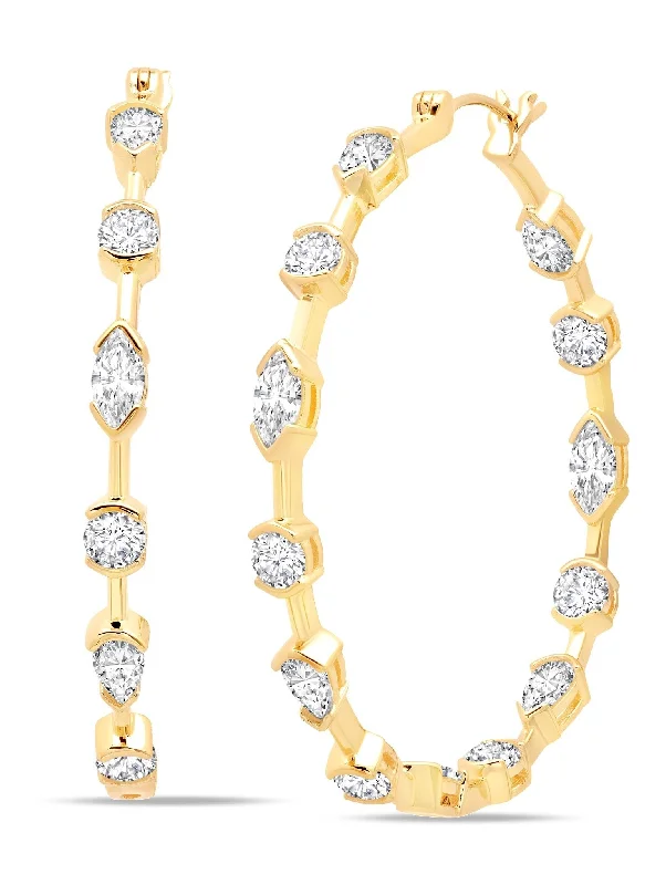 Lavish Cubic Zirconia Hoop Earrings Finished in 18kt Yellow Gold