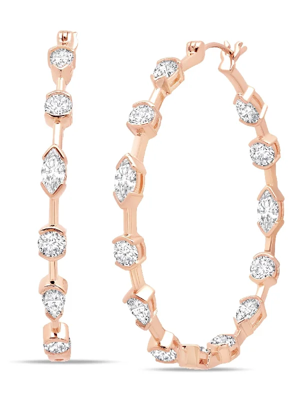 boho gold leaf ring Lavish Cubic Zirconia Hoop Earrings Finished in 18kt Rose Gold