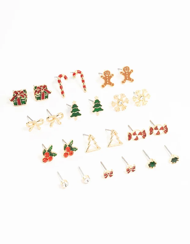 celestial moonstone ring gold Mixed Gingerbread Man & Present Gold Stud Earrings 12-Pack