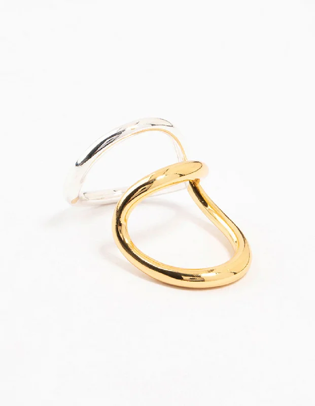 thin gold wire earrings Mixed Metals Elongated Wrapped Ring