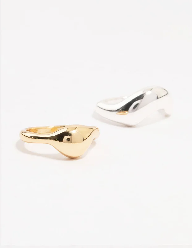minimalist clover charm bracelet Mixed Metals Irregular Stacking Rings 2-Pack