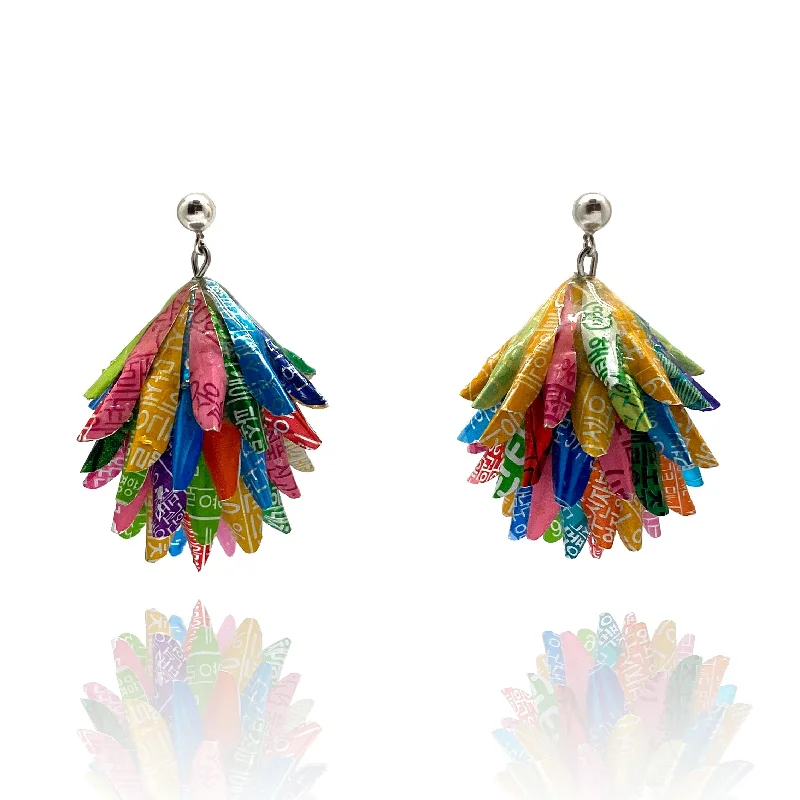 dainty lotus flower ring Multicolor Aluminum Cluster Earrings
