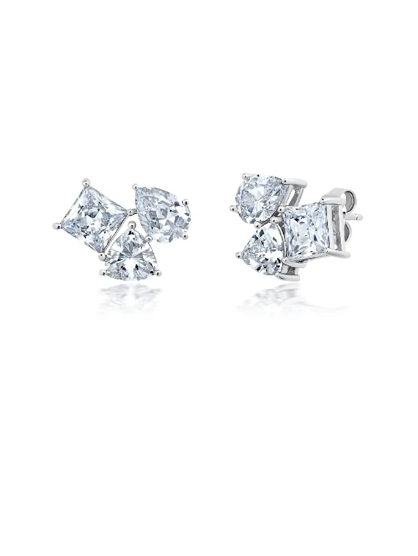elegant aquamarine drop earrings Multicut 3 Stone Post Earring