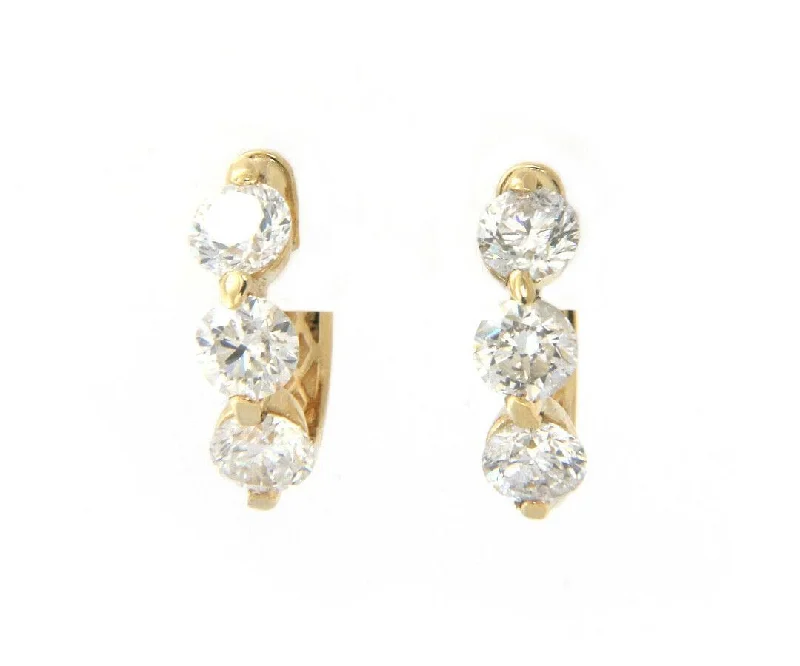 New 1.62ctw Diamond Three Stone Huggie Earrings in 14K