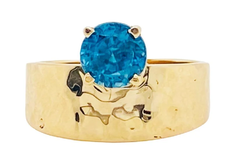 gold and turquoise statement ring Blue Zircon Hammered Ring