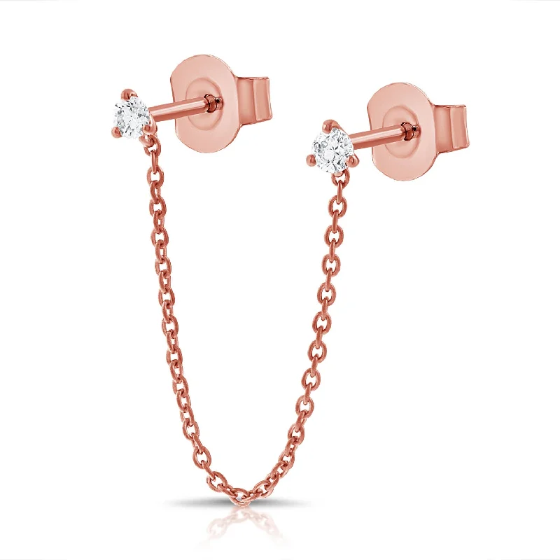 rose gold cubic zirconia earrings OKGs Collection Diamond Stud with Chain