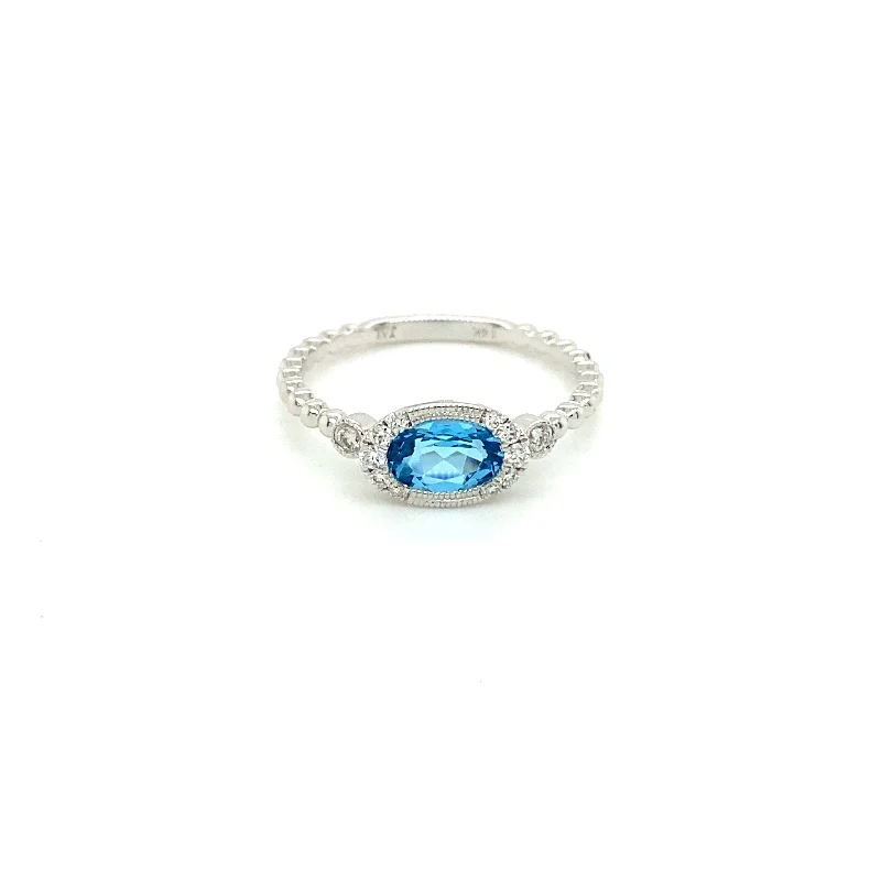 silver anklet with charms Horizontal Oval Blue Topaz Ring
