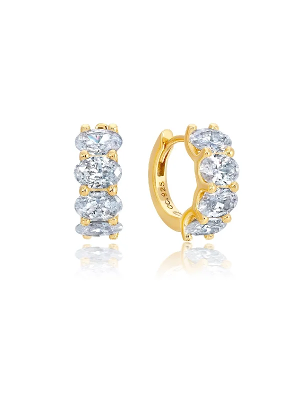 handcrafted crystal quartz ring Oval Cut Huggie Hoop Earrings