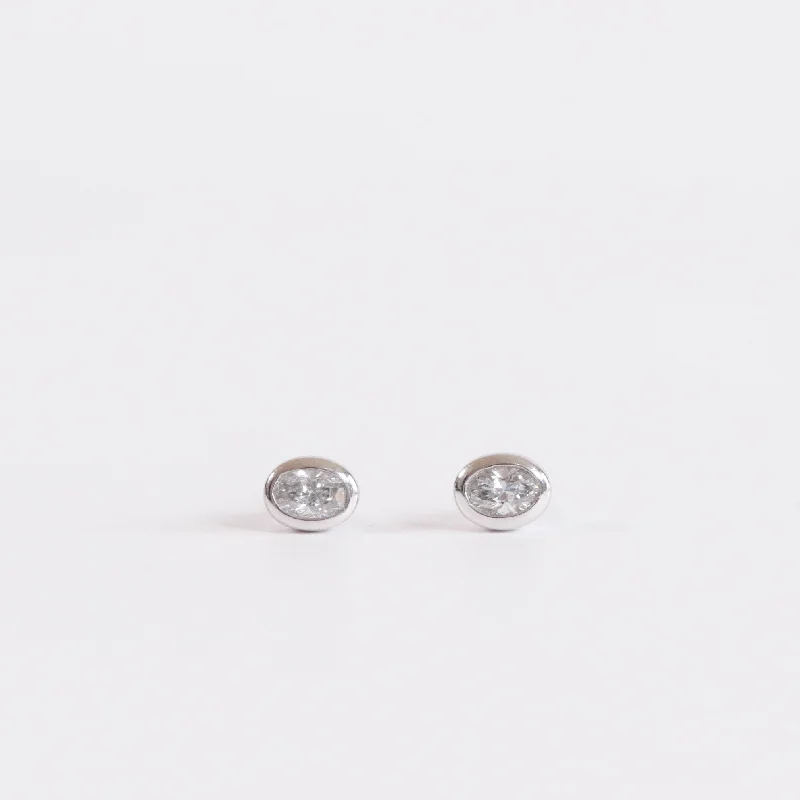 gold daisy stud earrings Petite Oval Diamond Bezel Studs