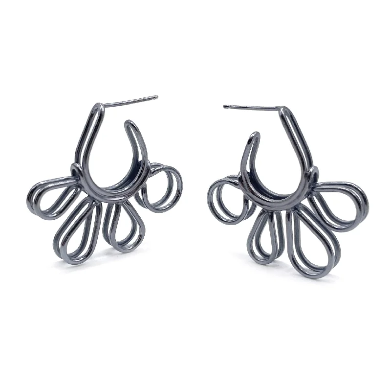 dainty heart charm necklace Oxidized Flower Earrings