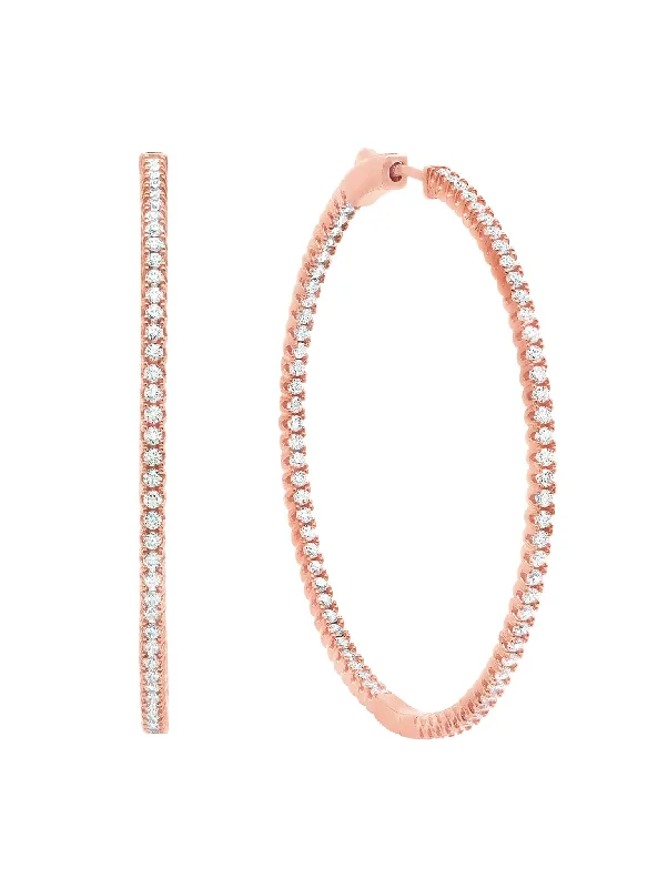 sterling silver lotus ring Pave Hoop Earrings Small Finished in 18kt Rose Gold