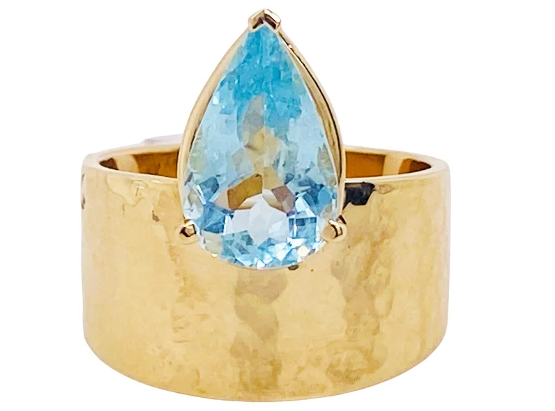 real peridot charm bracelet Pear Shaped Aquamarine Hammered Wide Band Ring