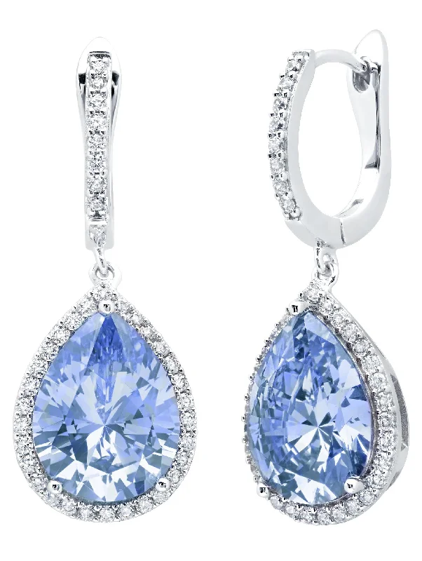 Pear Drop Blue Quartz Earrings Finished in Pure Platinum